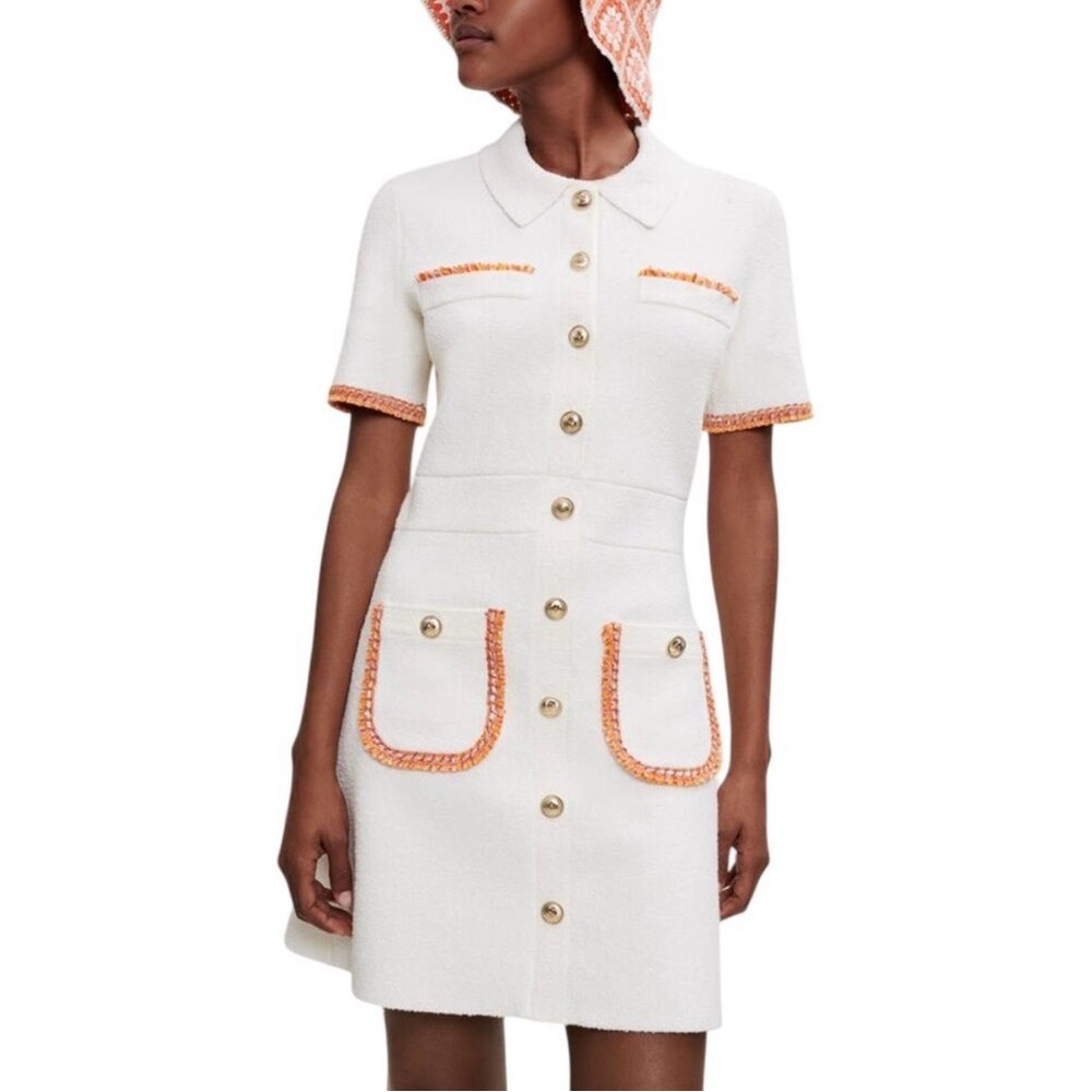 Maje White Dress with Orange Accents